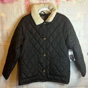 NWT BERKLEY JENSEN SHERPA COLLAR TWO POCKET BUTTON UP COAT SIZE XL BLACK